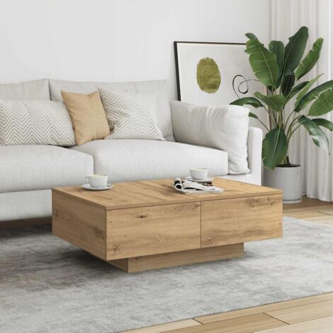 Table basse-Table Salon -Table d'appoint chêne artisanal 90x60x31 cm bois d'ingénierie 940477
