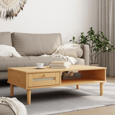Table basse-Table Salon-Table d'appoint SENJA aspect rotin marron 100x55x33 cm bois massif 345554