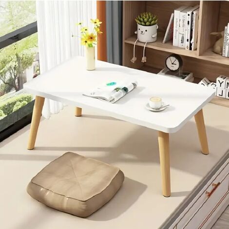 Table Basse, Table Tatami pour Ordinateur Portable, Table De Pique-Nique, Basse Portable, 60x40x32cm, Blanc