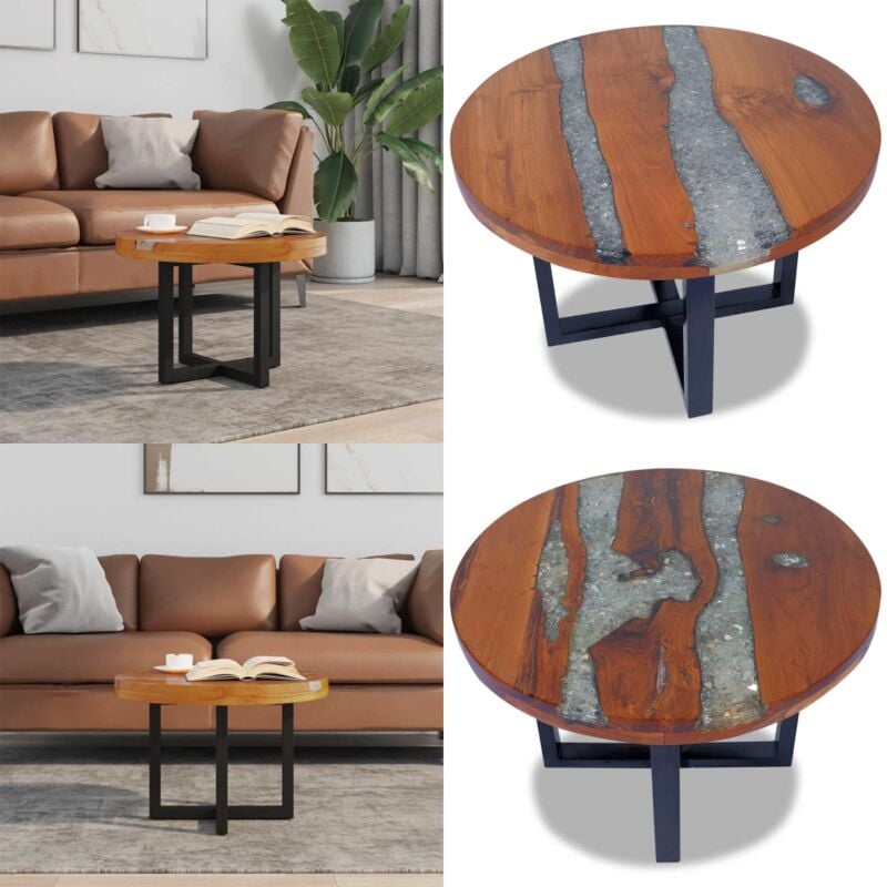 Vidaxl - Table basse Teck Résine 60 cm - Table Basse - Meuble De Salon - Table Ronde - Table D'appoint - Design Rustique - Home & Living