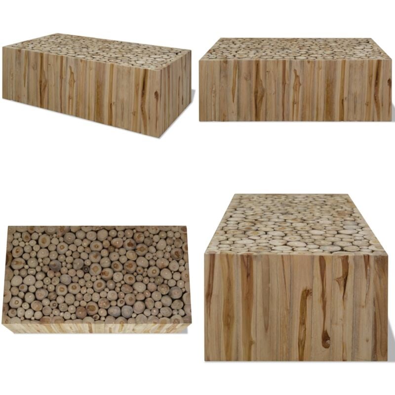 Table basse Teck véritable 90x50x30 cm - Table Basse Teck - Table D'appoint - Meuble Salon - Décoration Intérieure - Table Rustique - Home & Living