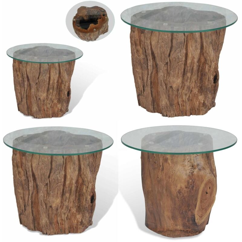 Table basse Teck Verre 50x40 cm - Table Basse Teck - Table D'appoint Design - Meuble Salon Tendance - Table Basse Ronde - Table Basse Industrielle