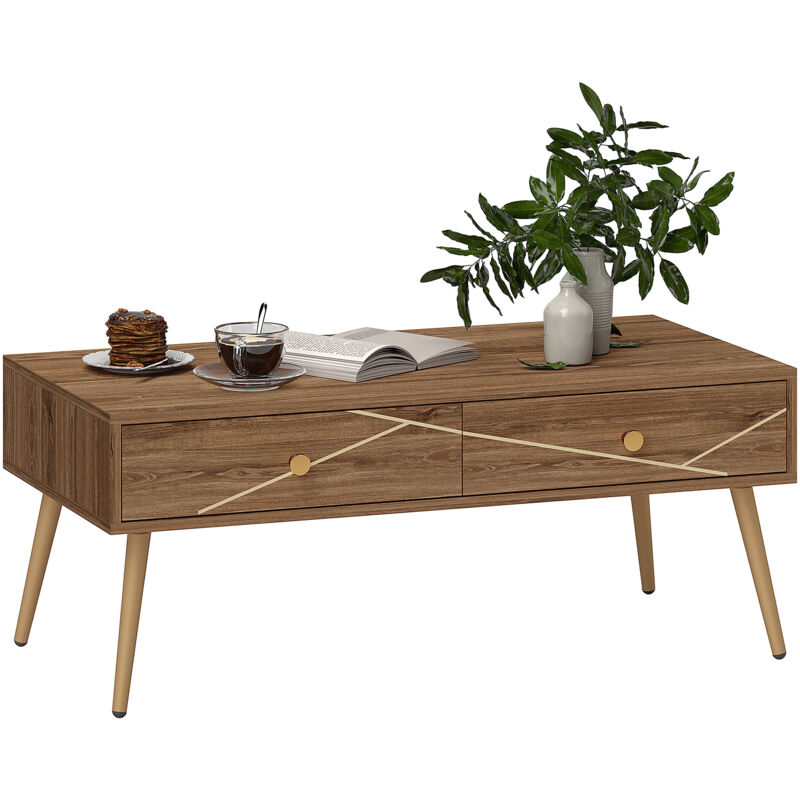 Table basse teller marron et or