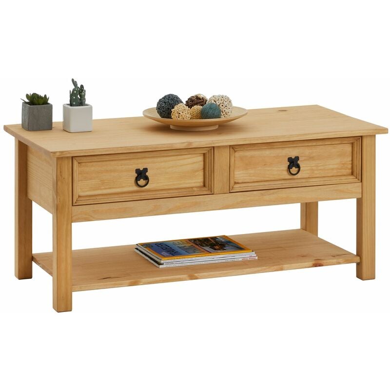 Idimex - Table basse tequila style mexicain avec 2 tiroirs, en pin massif finition teintée/cirée