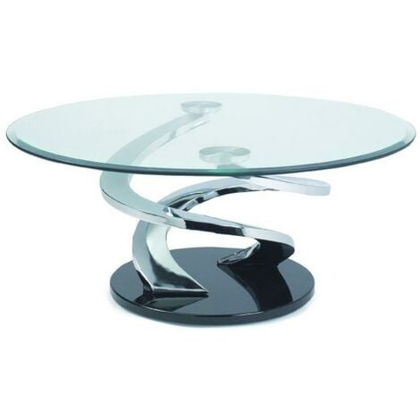 Table basse TORNADE design en verre et piètement chromé - transparent