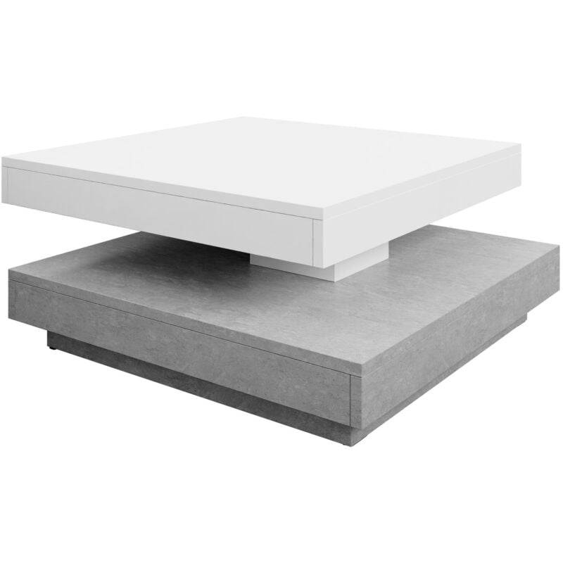 Table basse transformateur Comfivo 385, Béton + Blanc, 34x70x70cm, Diamètre: 0, Stratifié, Angulaire