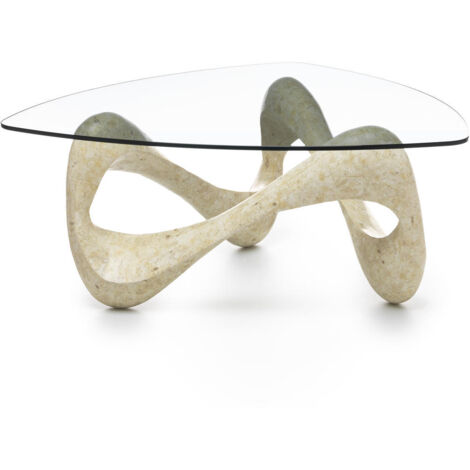 Table basse transparente-beige 100 cm x 100 cm H. 42.5 cm