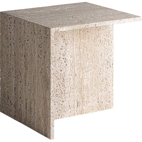 Table basse travertin beige style art déco finition artisanale - Beige travertin naturel