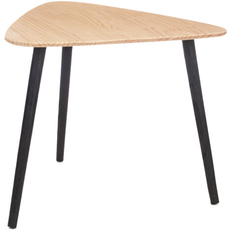 Table basse triangulaire avec plateau en bois, 64 x 60 x 48 cm