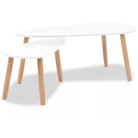 Table basse triangulaire bois blanc et pieds pin massif clair Katsa - Lot de 2