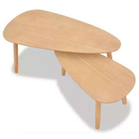 Table basse triangulaire bois clair et pieds pin massif clair Katsa - Lot de 2