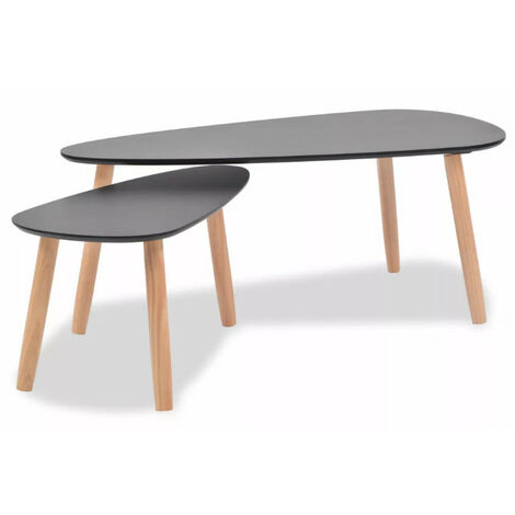 Table basse triangulaire bois noir et pieds pin massif clair Katsa - Lot de 2
