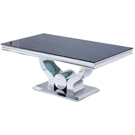 Table Basse TROFY verre effet Marbre Noir 120x70x49 cm