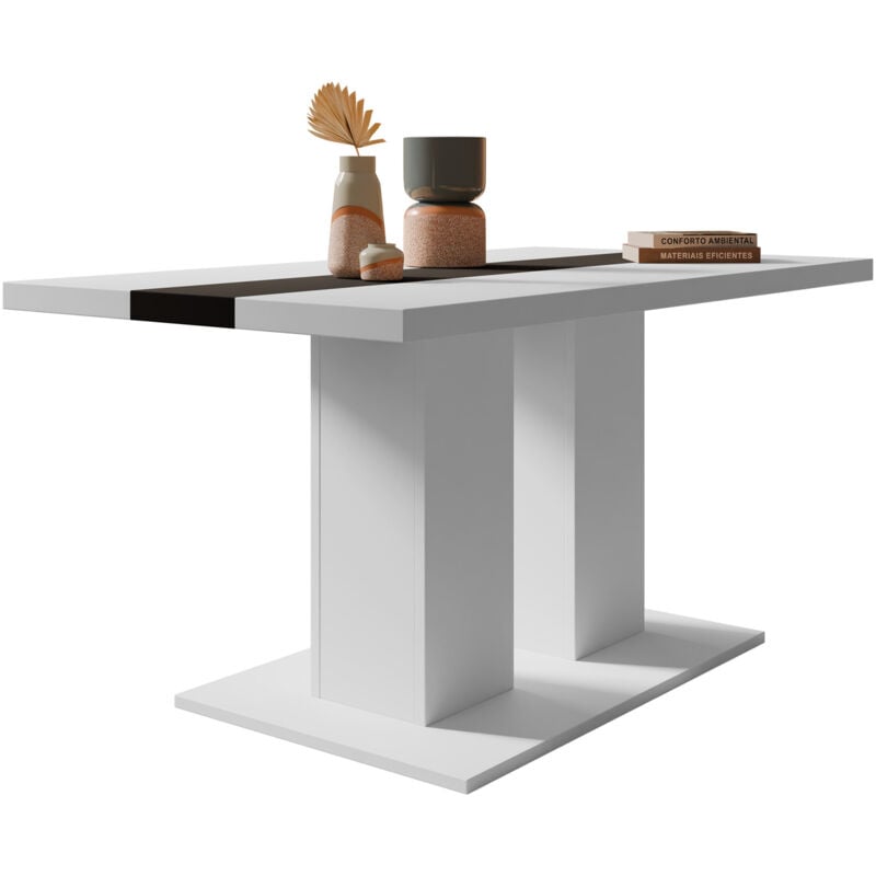 Mobilier1 - Table basse Tucson 147, Blanc + Noir, 53x60x110cm, Diamètre: 0, Stratifié, Angulaire