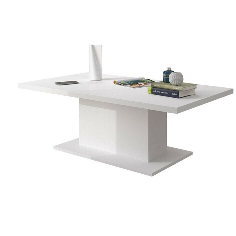 Mobilier1 - Table basse Tucson 148, Blanc, 43x60x110cm, Diamètre: 0, Stratifié, Angulaire