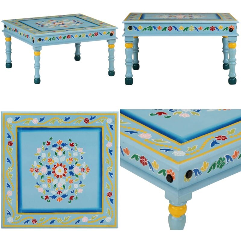 Vidaxl - Table basse turquoise bois de manguier massif peint à la main - Table Basse - Table D'appoint - Mobilier Salon - Design Peint à La Main