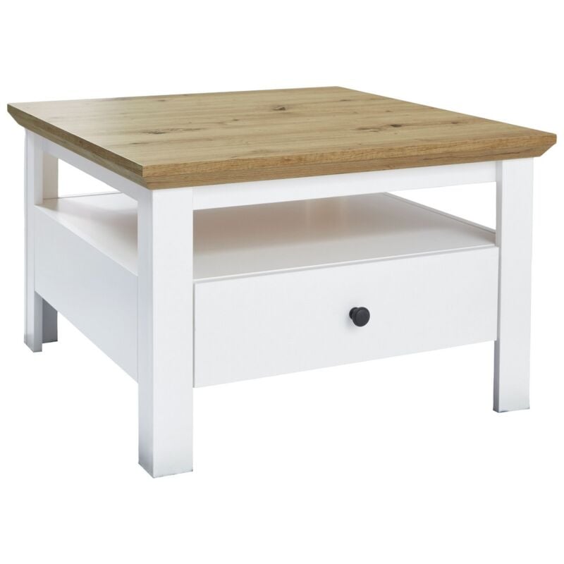 Epikasa - Table Basse Universe, Panneau Aggloméré Mélaminé, Blanc, Marron, 70x46x70 cm