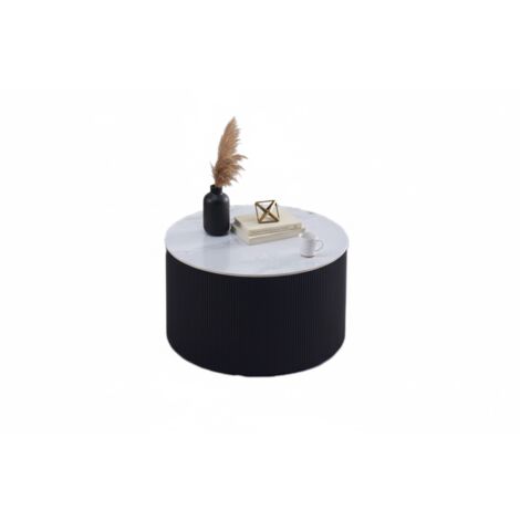 Table Basse VALMY Pieds Métal Noir Plateau Céramique Marbré Blanc D90xH45 cm