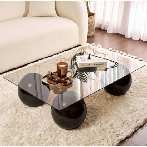 Table basse verre ambré rectangulaire - 4 pieds noirs KOCHI