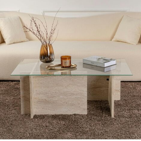 Table basse verre déstructurée – effet travertin, H.40 cm SALTA