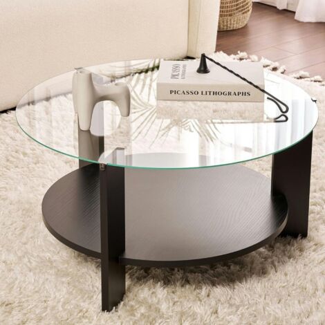 Table basse verre double plateau - effet bois noir SALTA