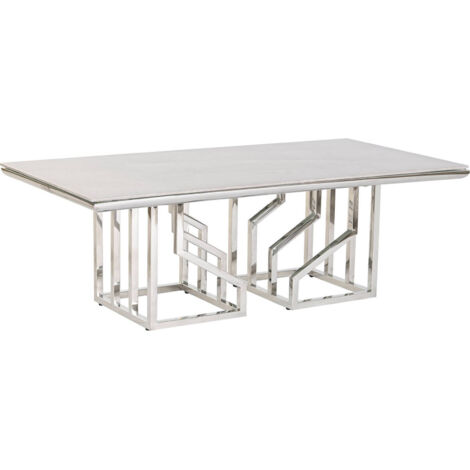 Table basse verre effet marbre blanc élégant - Blanc effet marbre avec touches argentées