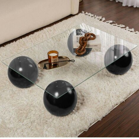 Table basse verre rectangulaire - 4 pieds boules noirs KOCHI