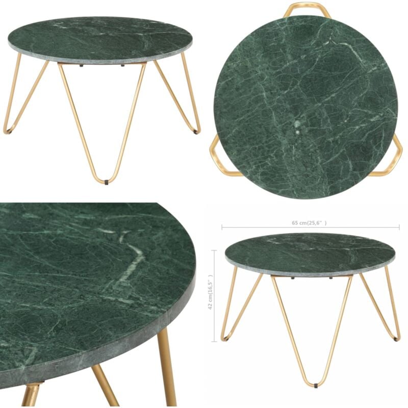 Table basse Vert 65x65x42 cm Pierre véritable et texture marbre - Table Basse - Meuble Salon - Table D'appoint - Table Décorative - Style Moderne