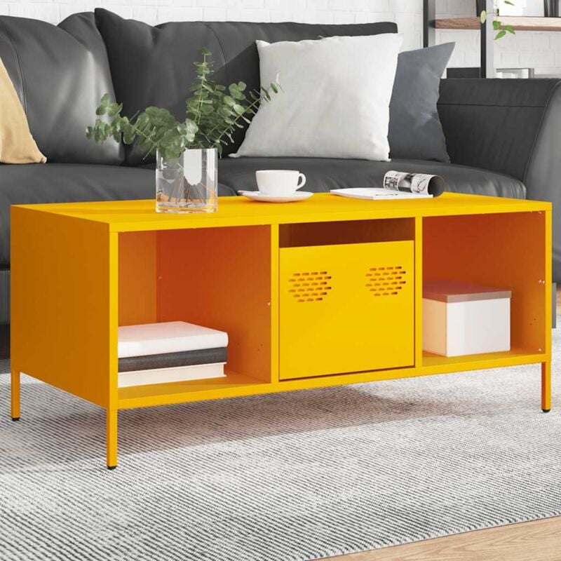 Vidaxl - Table basse jaune moutarde 101,5x50x43,5cm acier laminé à froid