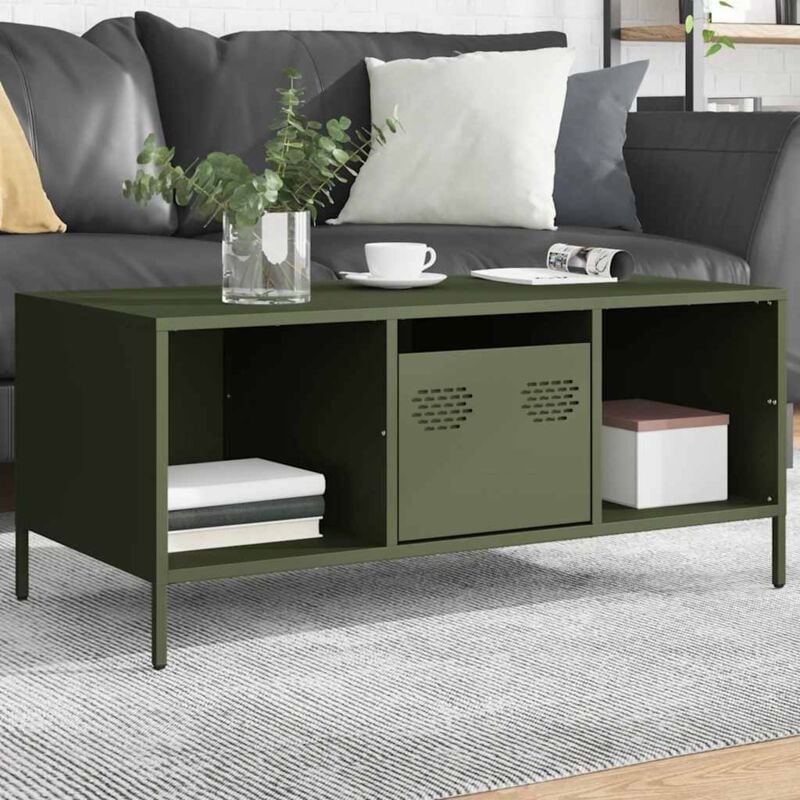 Vidaxl - Table basse vert olive 101,5x50x43,5 cm acier laminé à froid
