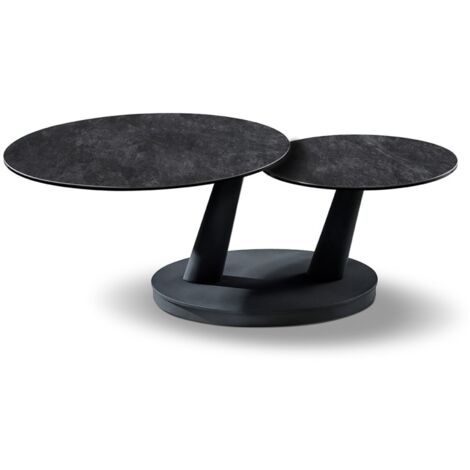 Table basse VIRELLO – Table basse ronde Ø80 cm – Pierre naturelle gris foncé & métal – Design contemporain et robuste