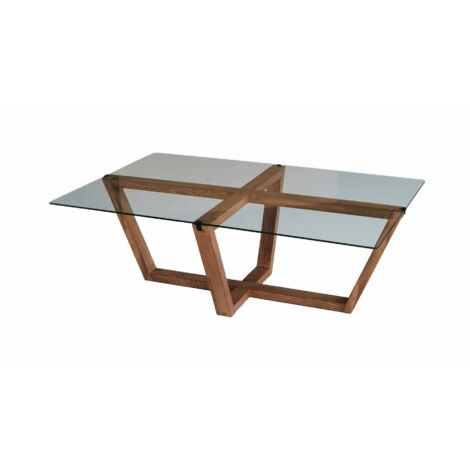 Table basse Visconti, rectangulaire, plateau en verre transparent, 105x65x35h cm, noyer brun
