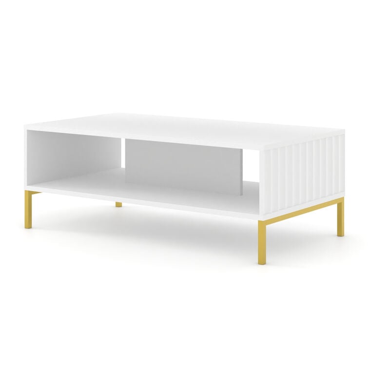 Table basse wave fraisé blanc mat + pieds