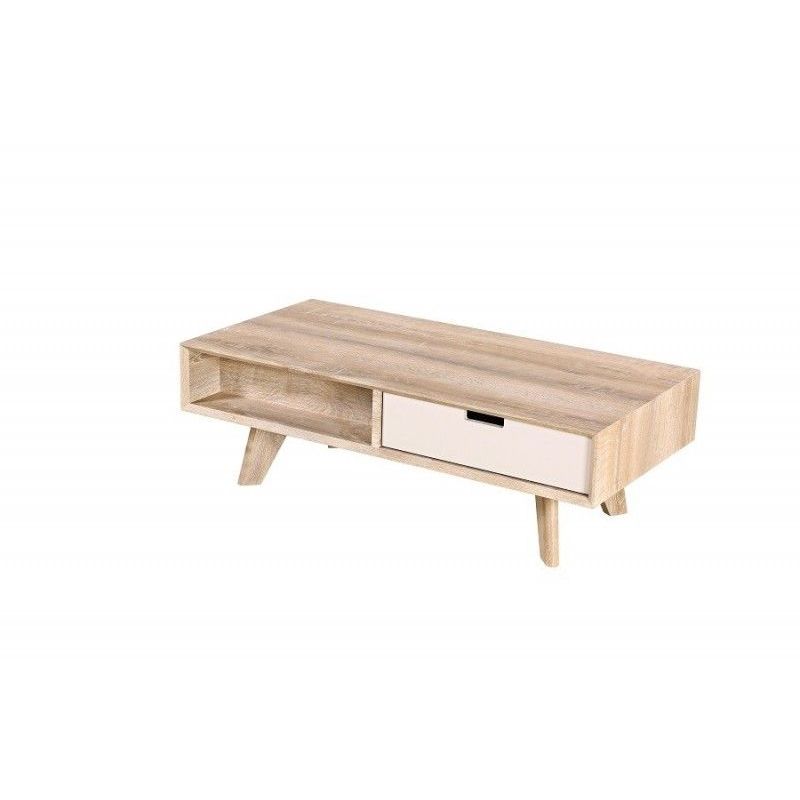 Table basse ZARAGOZA avec 2 tiroirs, coloris bois et blanc. - Blanc