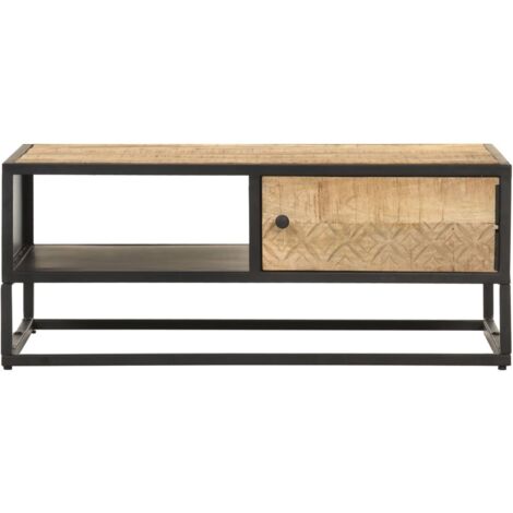 Table basse，Table d'appoint，Table de Salon à porte sculptée 90x55x36 cm Bois de manguier brut CFW81808
