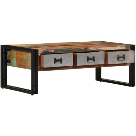 Table basse，Table d'appoint，Table de Salon avec 3 tiroirs Bois de récupération 100x50x35 cm CFW40176