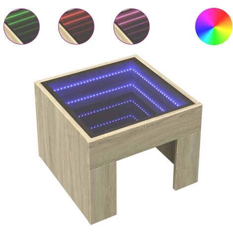 Table basse，Table d'appoint，Table de Salon avec LED infini chêne sonoma 40x40x30 cm CFW51342