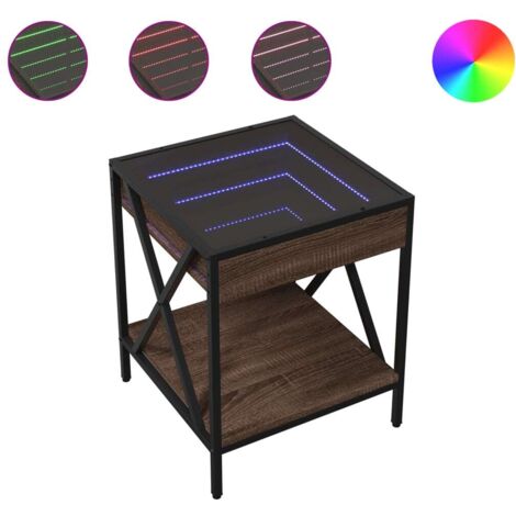 Table basse，Table d'appoint，Table de Salon avec LED Infinity chêne marron 40x40x49 cm CFW25986