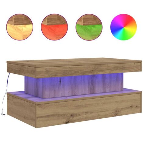 Table basse，Table d'appoint，Table de Salon avec lumières LED chêne artisanal 90x50x40 cm CFW95023