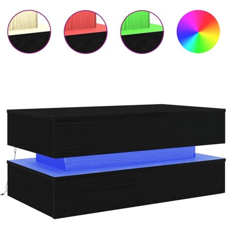 Table basse，Table d'appoint，Table de Salon avec lumières LED chêne noir 90x50x40 cm CFW57209