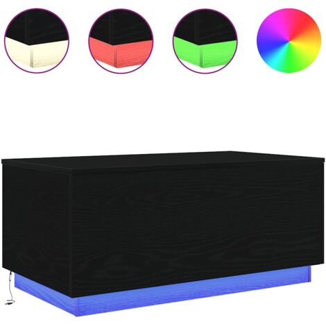 Table basse，Table d'appoint，Table de Salon avec lumières LED chêne noir 90x50x40 cm CFW94376