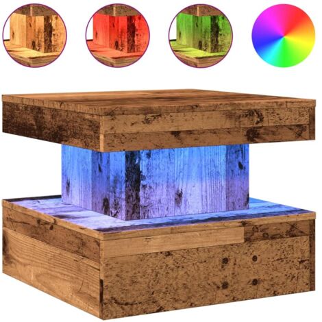 Table basse，Table d'appoint，Table de Salon avec lumières LED vieux bois 50x50x40 cm CFW51953