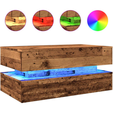 Table basse，Table d'appoint，Table de Salon avec lumières LED vieux bois 90x50x40 cm CFW89431