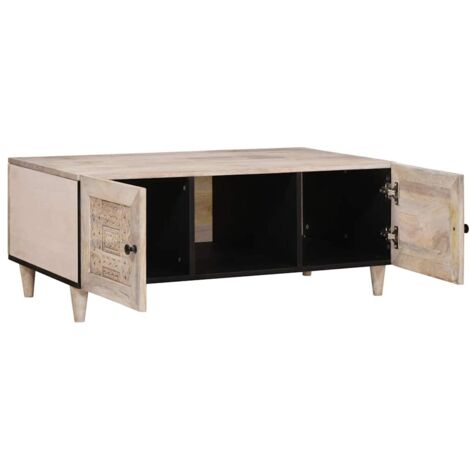 Table basse，Table d'appoint，Table de Salon Beige 100 x 54 x 40 cm bois de manguier massif CFW23652