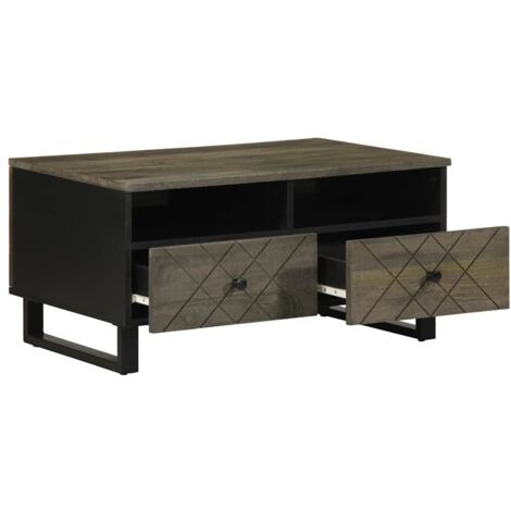 Table basse，Table d'appoint，Table de Salon noir 80x54x40 cm bois massif de manguier CFW82275