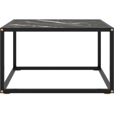 Table basse，Table d'appoint，Table de Salon Noir avec verre marbre noir 60x60x35 cm CFW55271