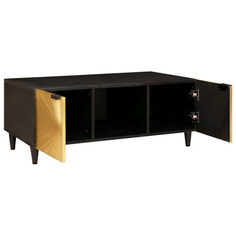 Table basse，Table d'appoint，Table de Salon Noir et or 100 x 54 x 40 cm bois de manguier massif CFW80015