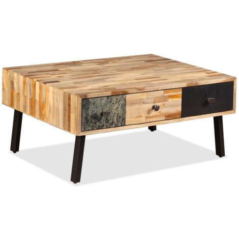 Table basse，Table d'appoint，Table de Salon Teck de récupération massif 90x65x40 cm CFW50223