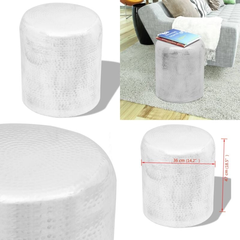 Table basse/tabouret martelé en aluminium Argenté - Tabouret Design - Tabouret Aluminium - Meuble Déco - Table D'appoint Élégante - Mobilier