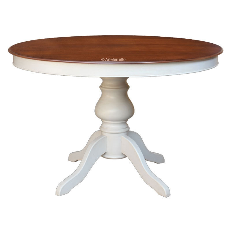 Artigiani Veneti Riuniti - Table bicolore prolongeable blanc et merisier - diamètre 110 cm - Blanc et Merisier